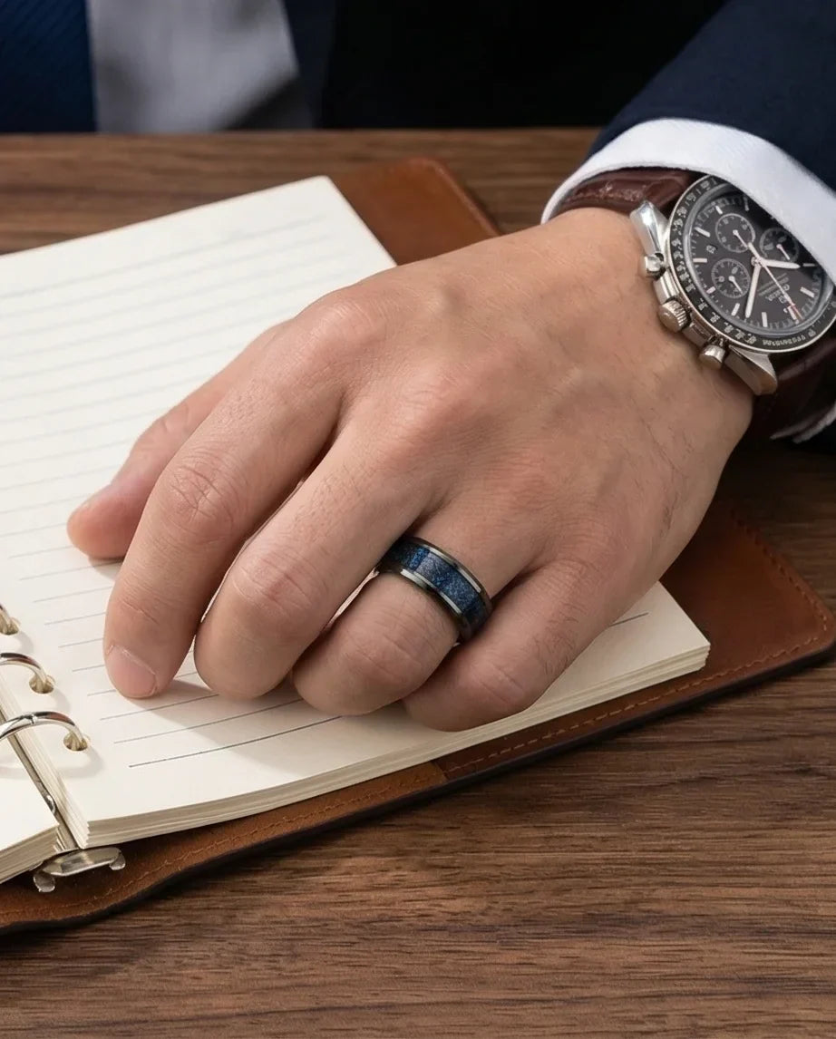 Midnight Galaxy: Cobalt Stardust Inlay Ring