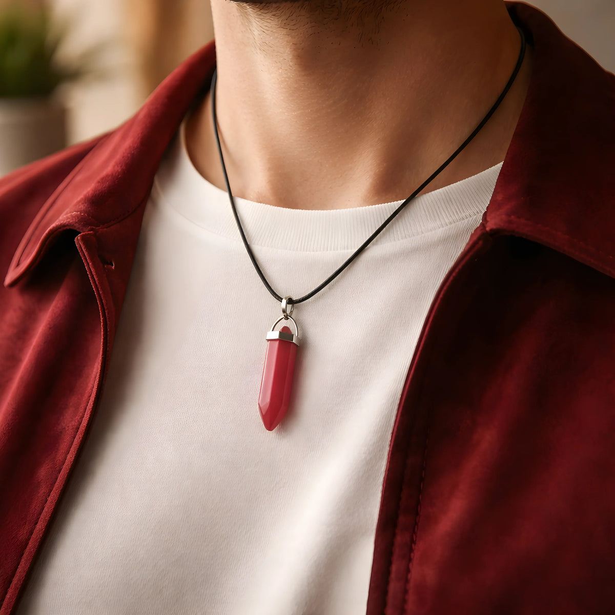 The Red Prism: Hexagonal Crystal Point Necklace
