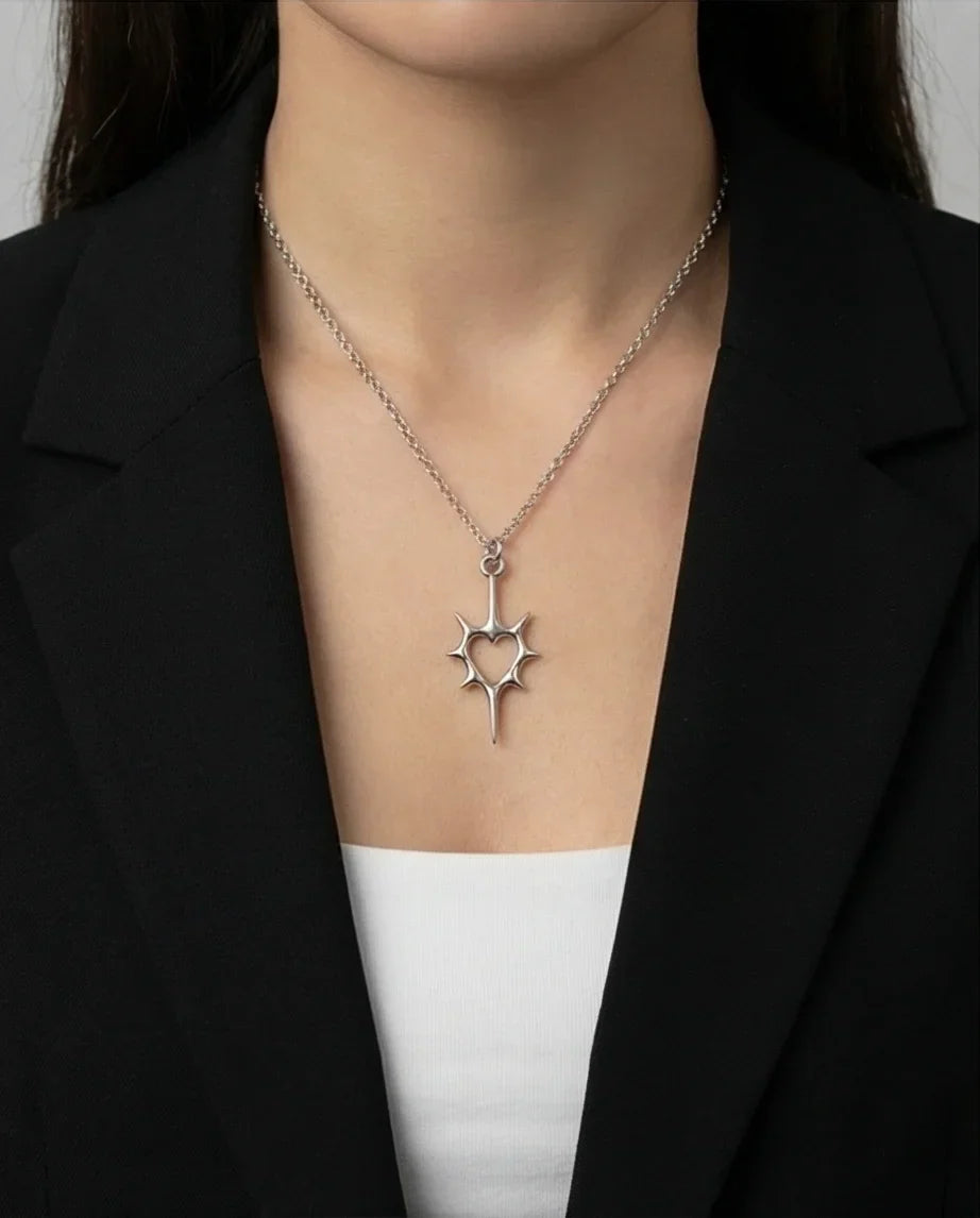 The Thorned Aura: Spiky Heart Statement Necklace