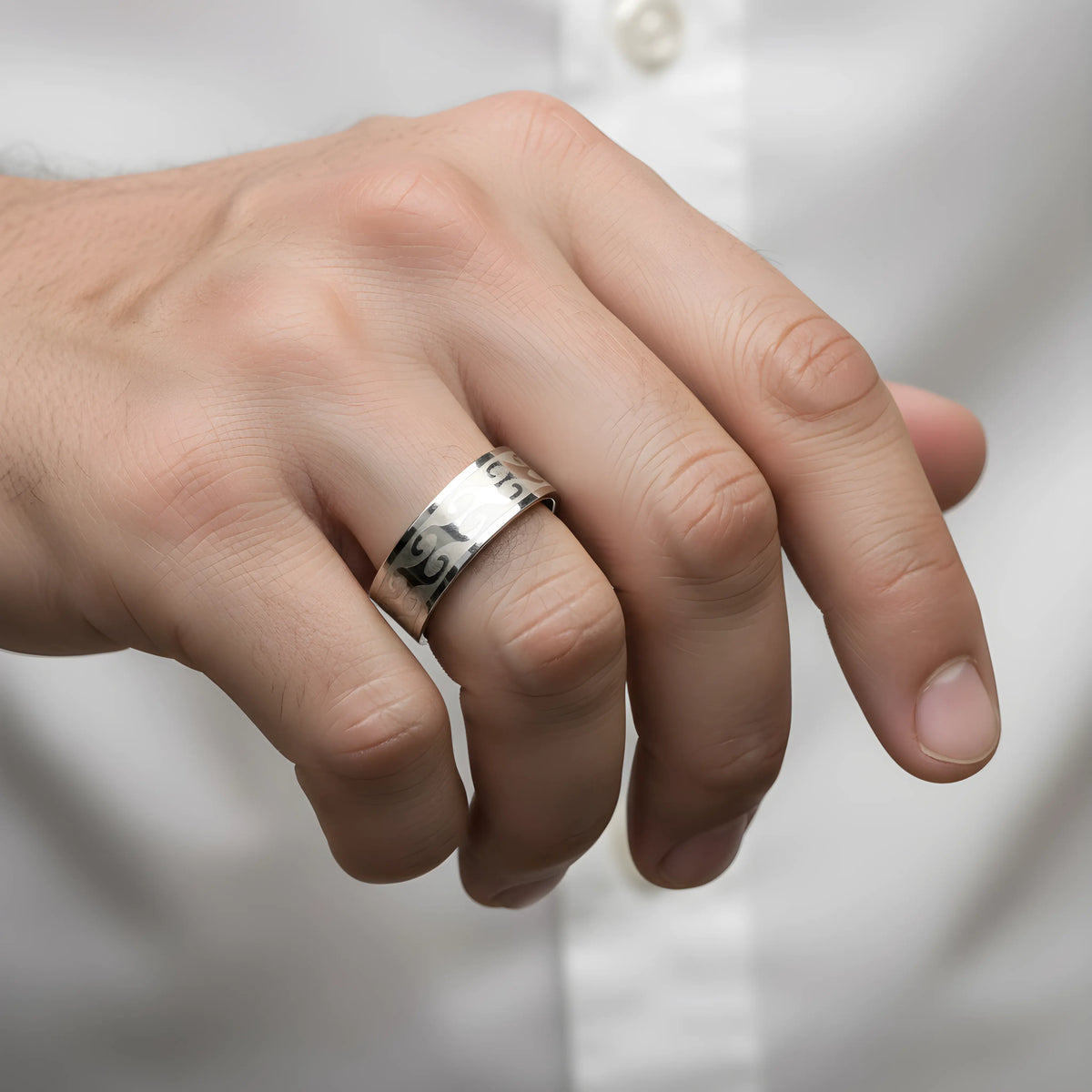 Wave Engraved Silver Ring 5.9cm