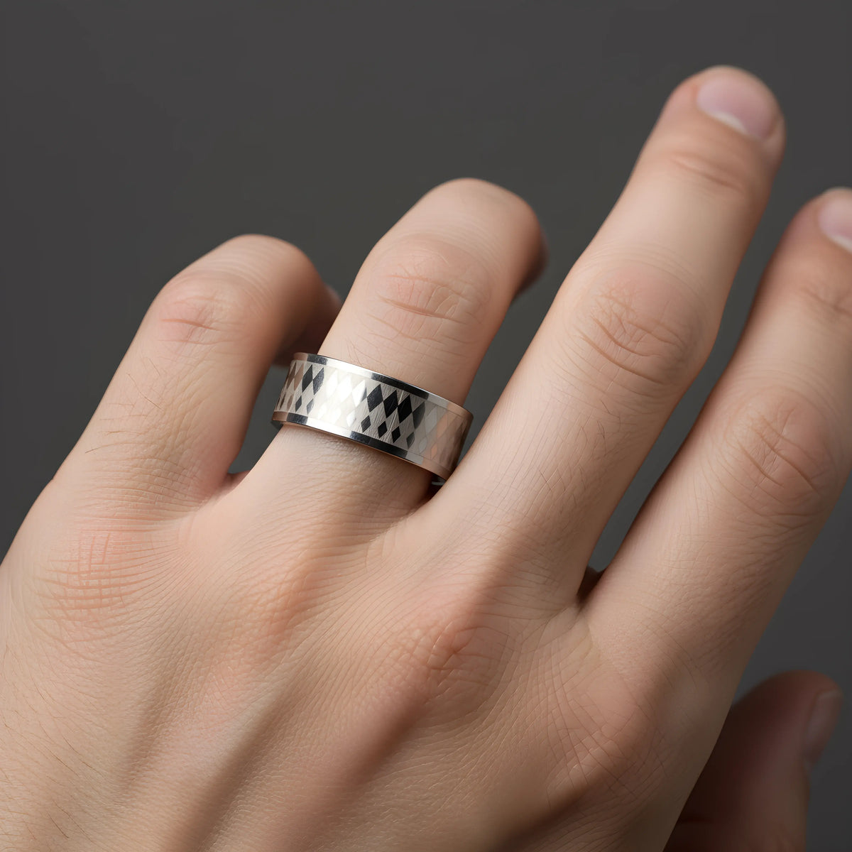 Diamond Pattern Steel Ring 6cm