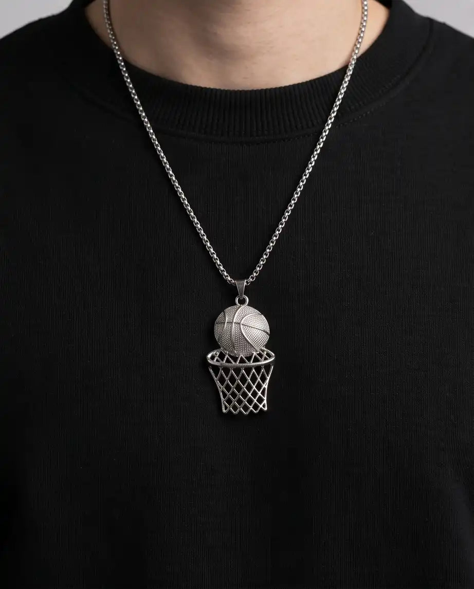 Iced Basketball Hoop Pendant Box Chain