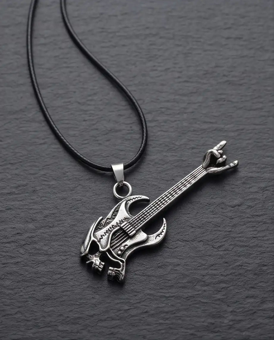 Rock Horns Electric Guitar Pendant Box Chain