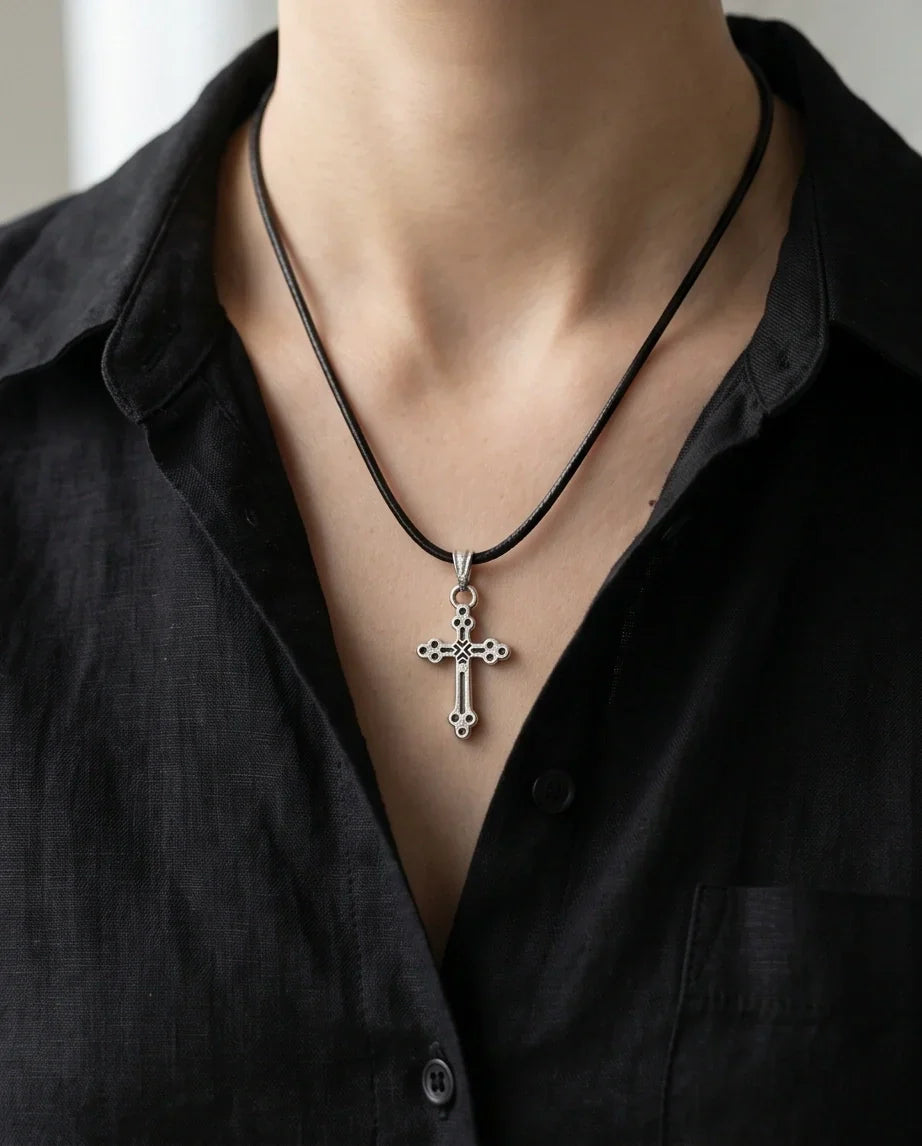 Silver Detailed Decorative Cross Necklace