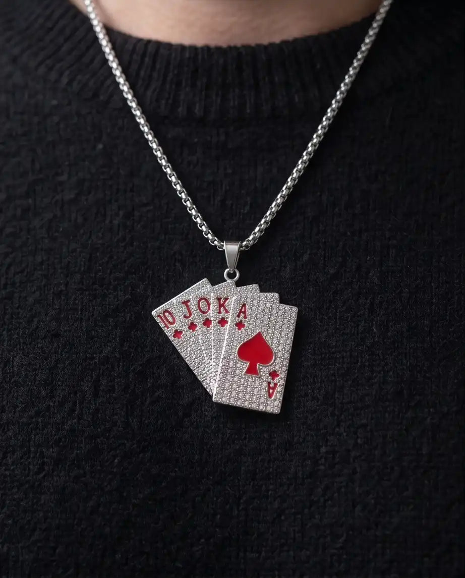 Iced Red Royal Flush Pendant Box Chain