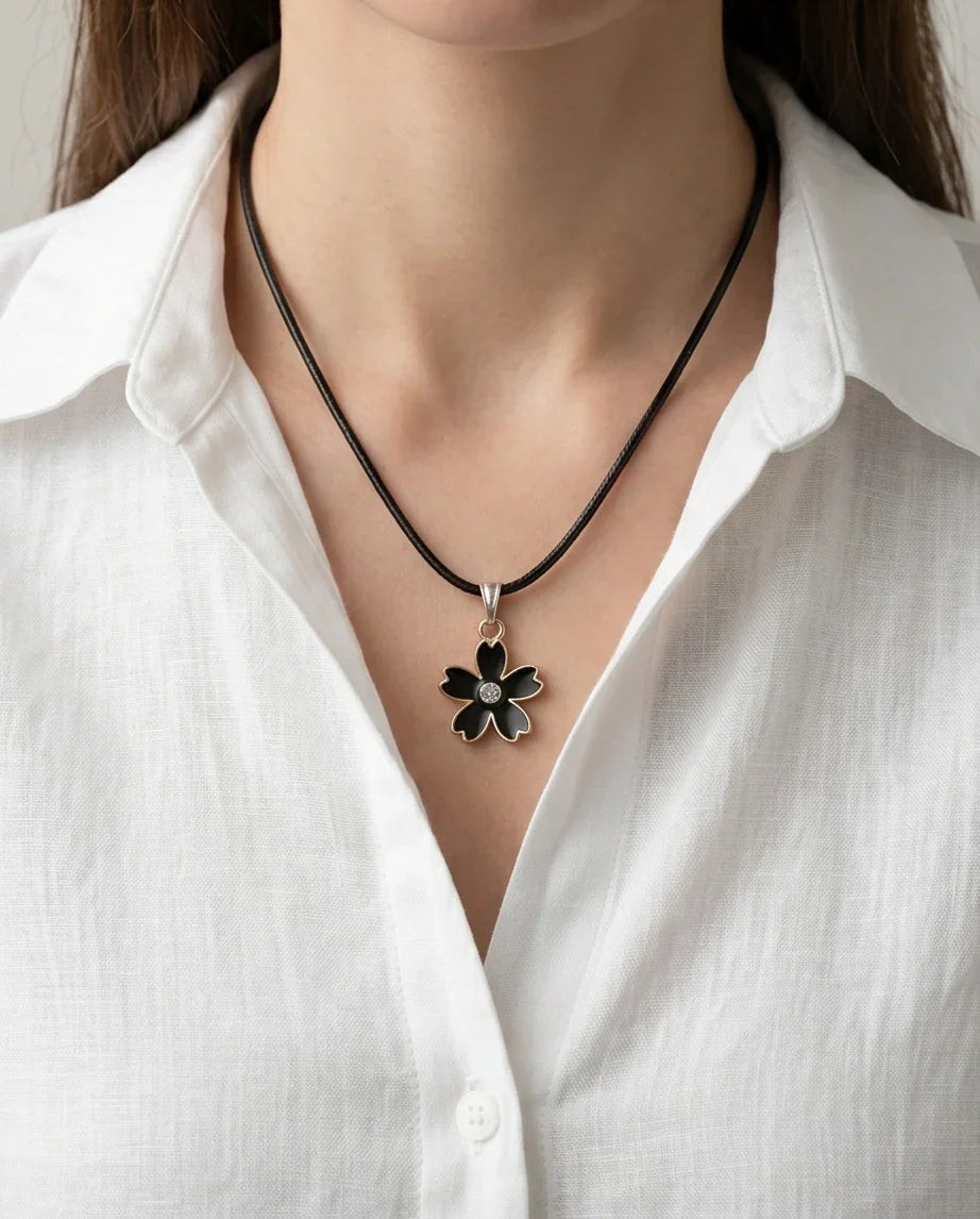 Gold and Black Cherry Blossom Necklace