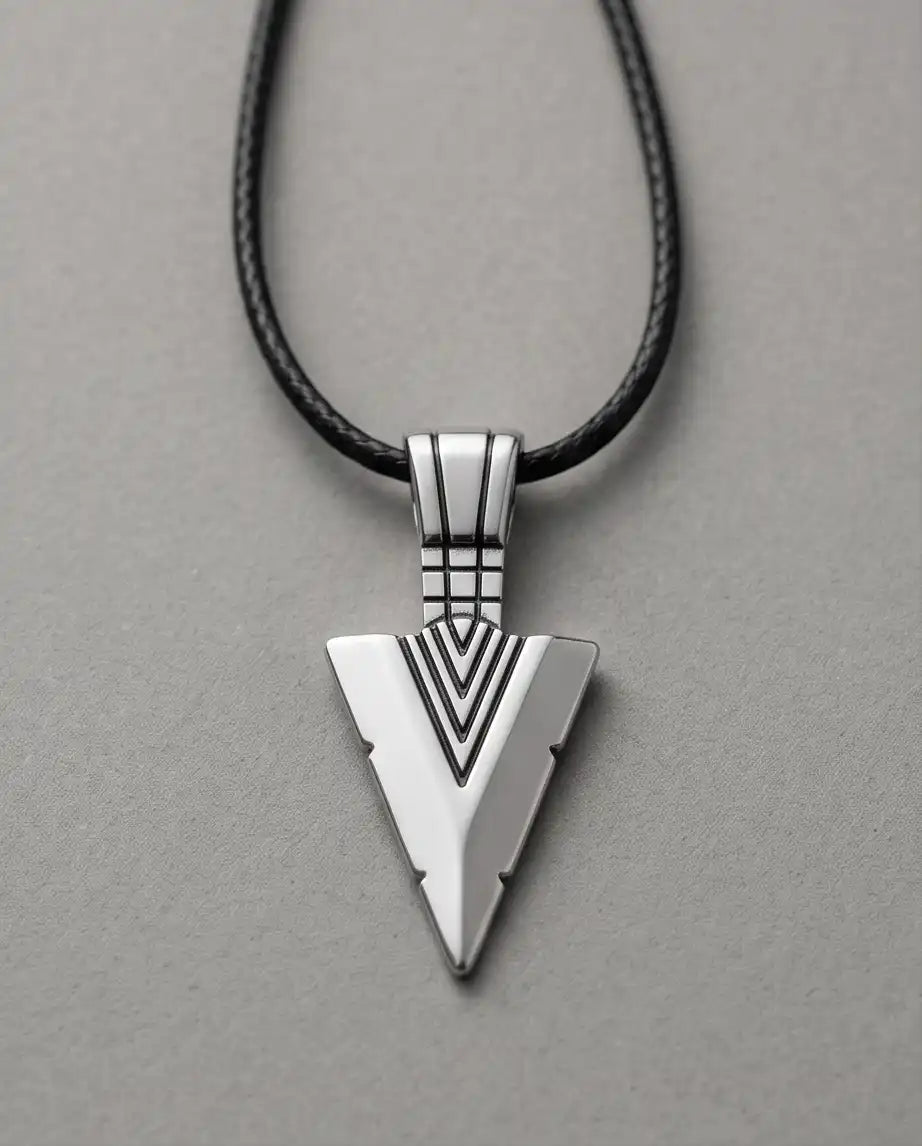 Geometric Arrowhead Pendant Silver Box Chain Necklace