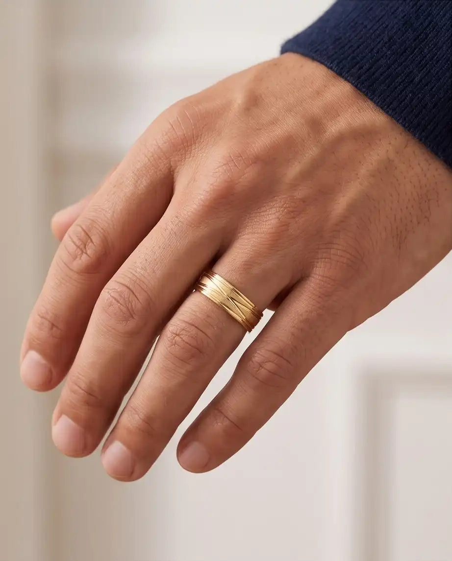 Gold-Tone Textured Diagonal Groove Band Ring