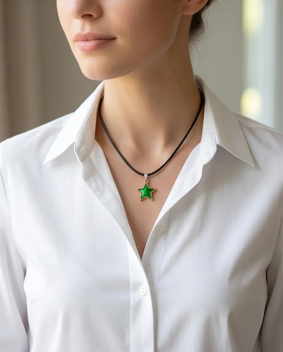 Gold and Green Star Pendant Necklace