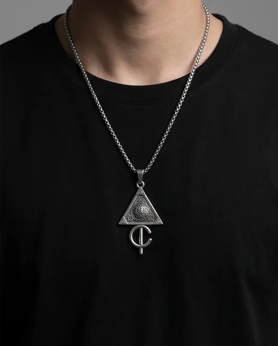 Geometric Occult Triangle and Cross Pendant Box Chain