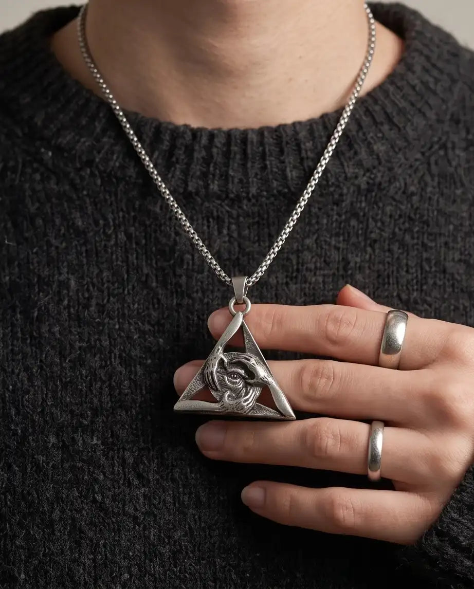 Gothic Triangle Creepy Hands Eye Pendant Box Chain