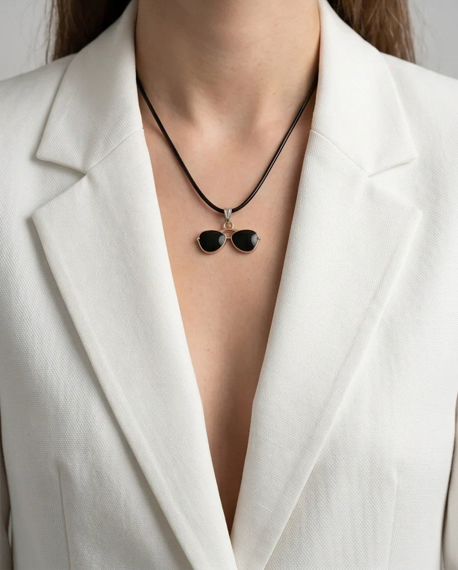 Gold and Black Sunglasses Pendant Necklace