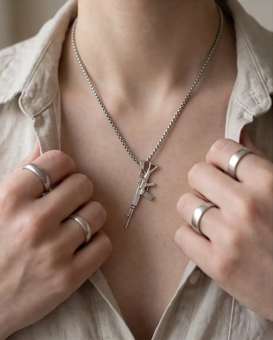 Tactical Assault Rifle Weapon Pendant Box Chain