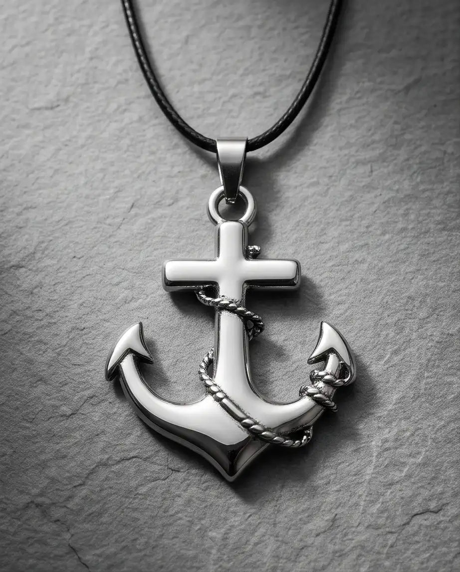 Mariner's Anchor and Cross Pendant Box Chain