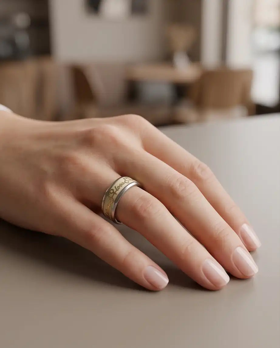Gold Love Script and Gender Symbols Band Ring