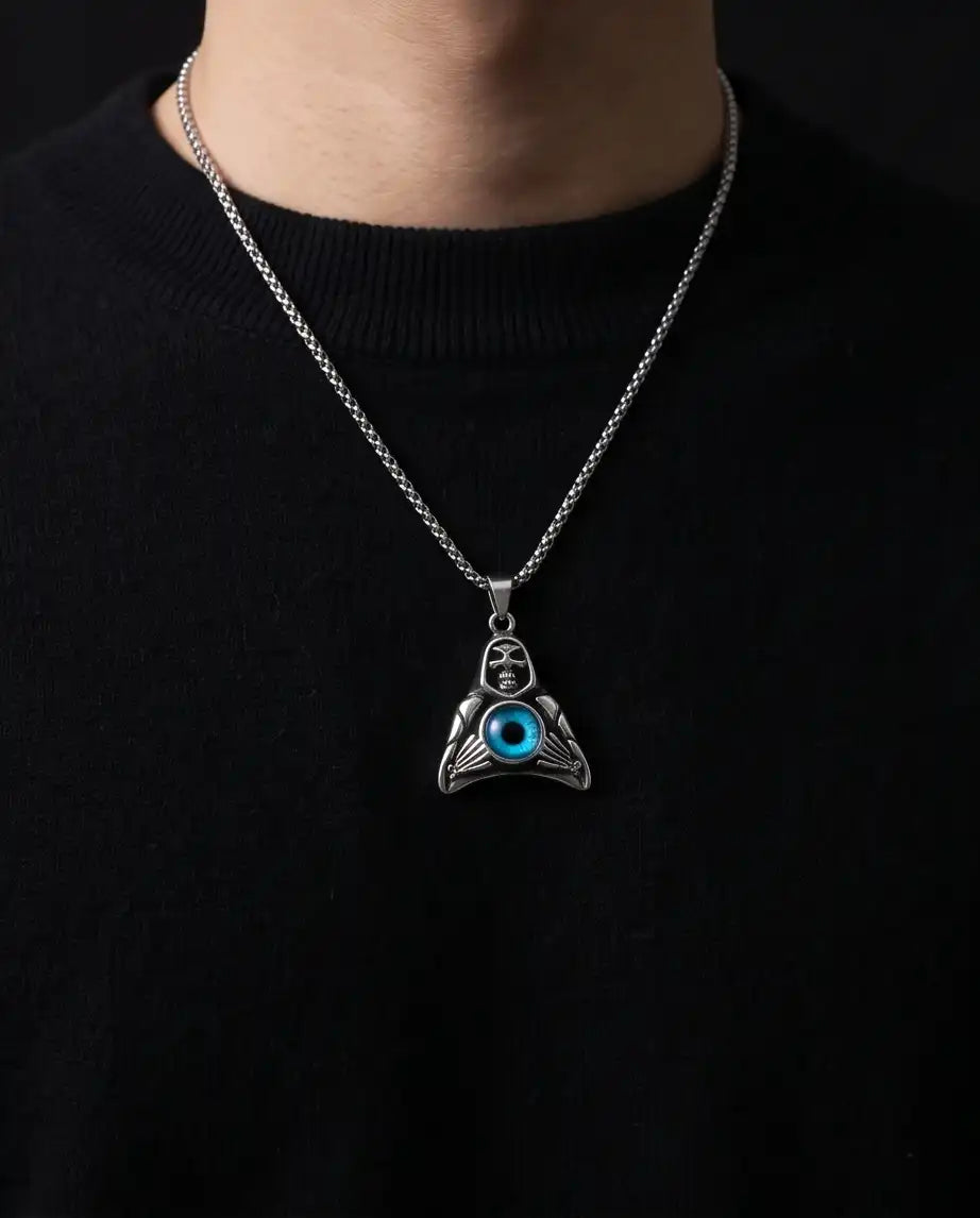 Blue Eye Hooded Reaper Pendant Box Chain
