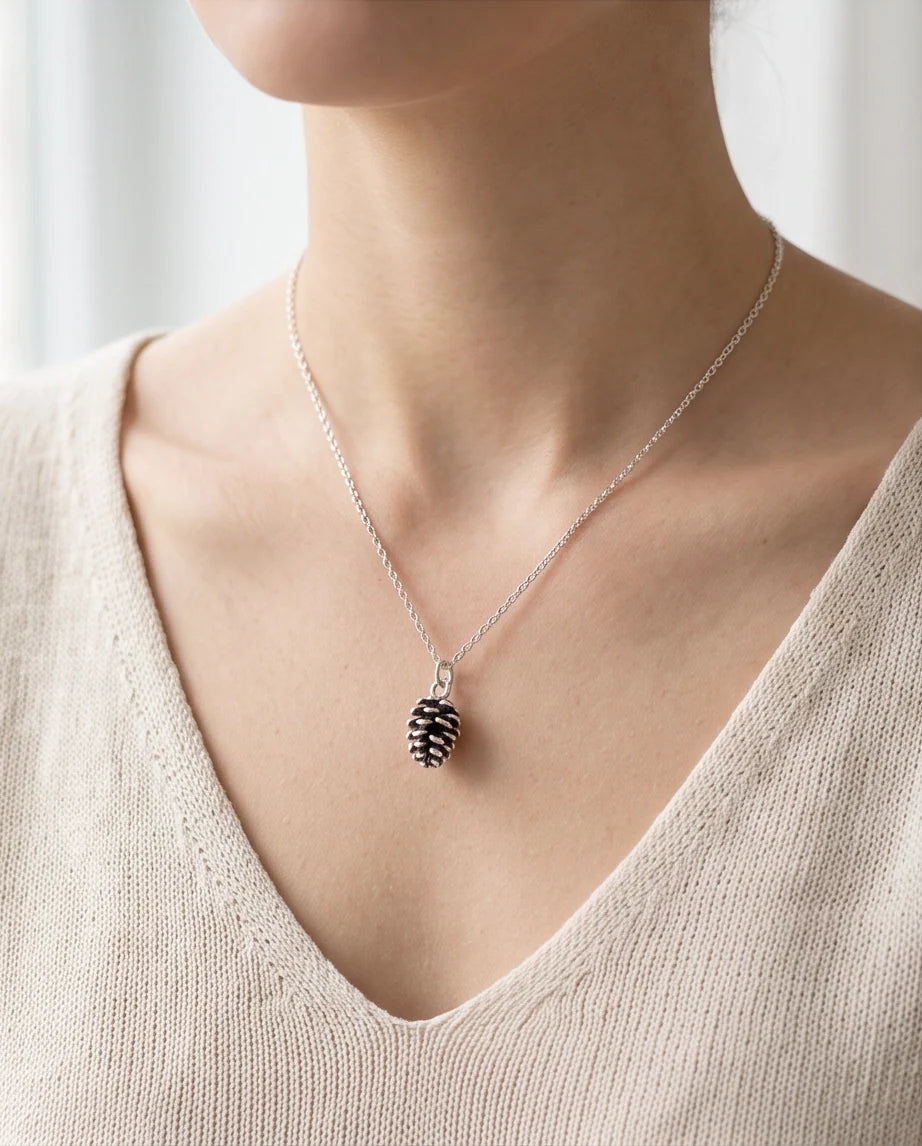 Antique Silver Pinecone Pendant Chain Necklace