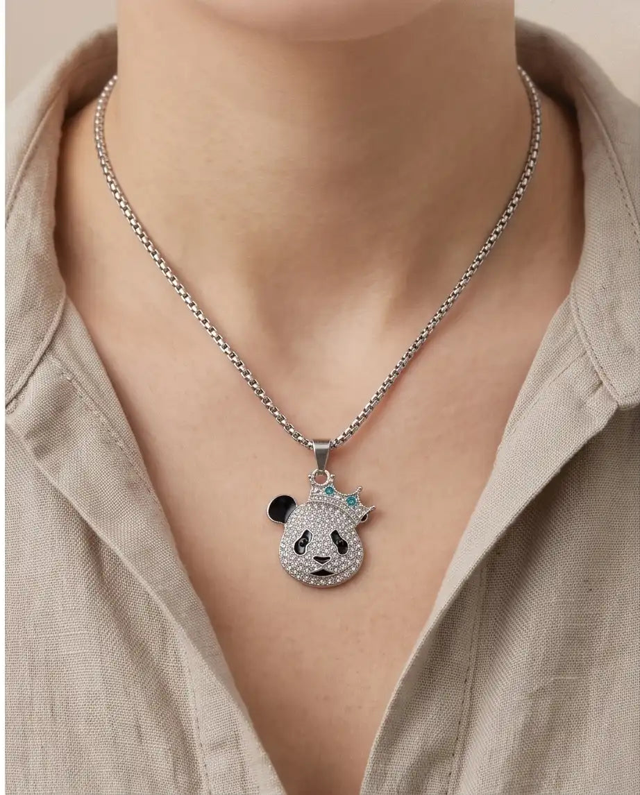 Iced Crown Panda Pendant Box Chain