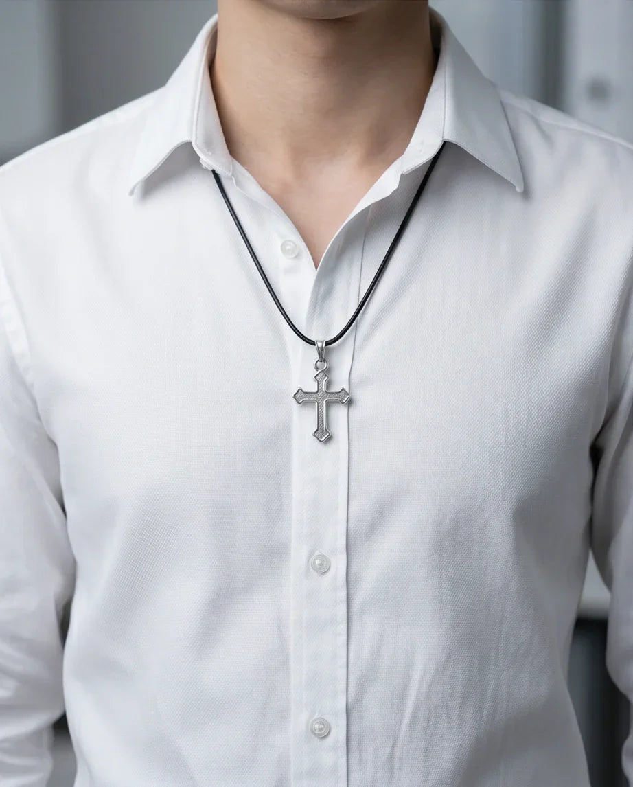 Silver Gothic Flared Cross Necklace