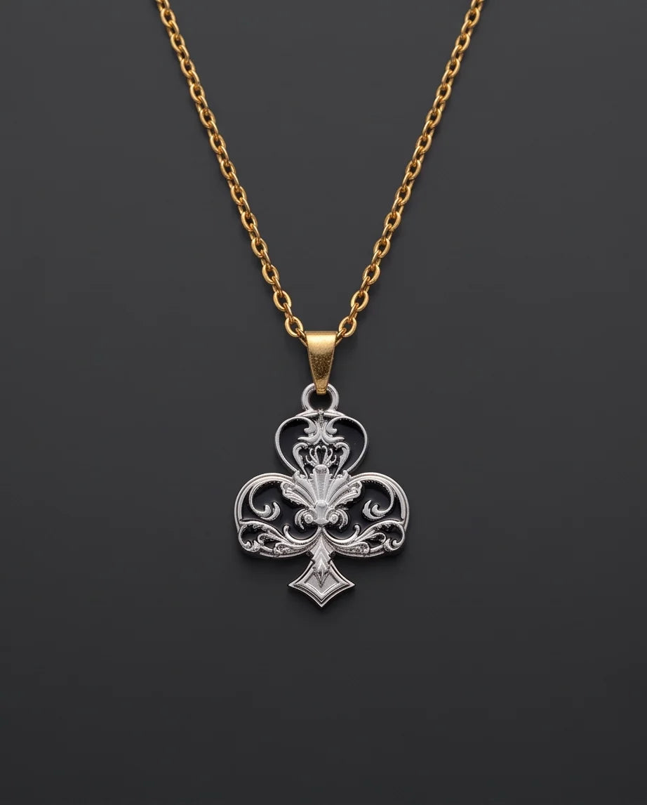 Silver Filigree Ace of Clubs Pendant Necklace
