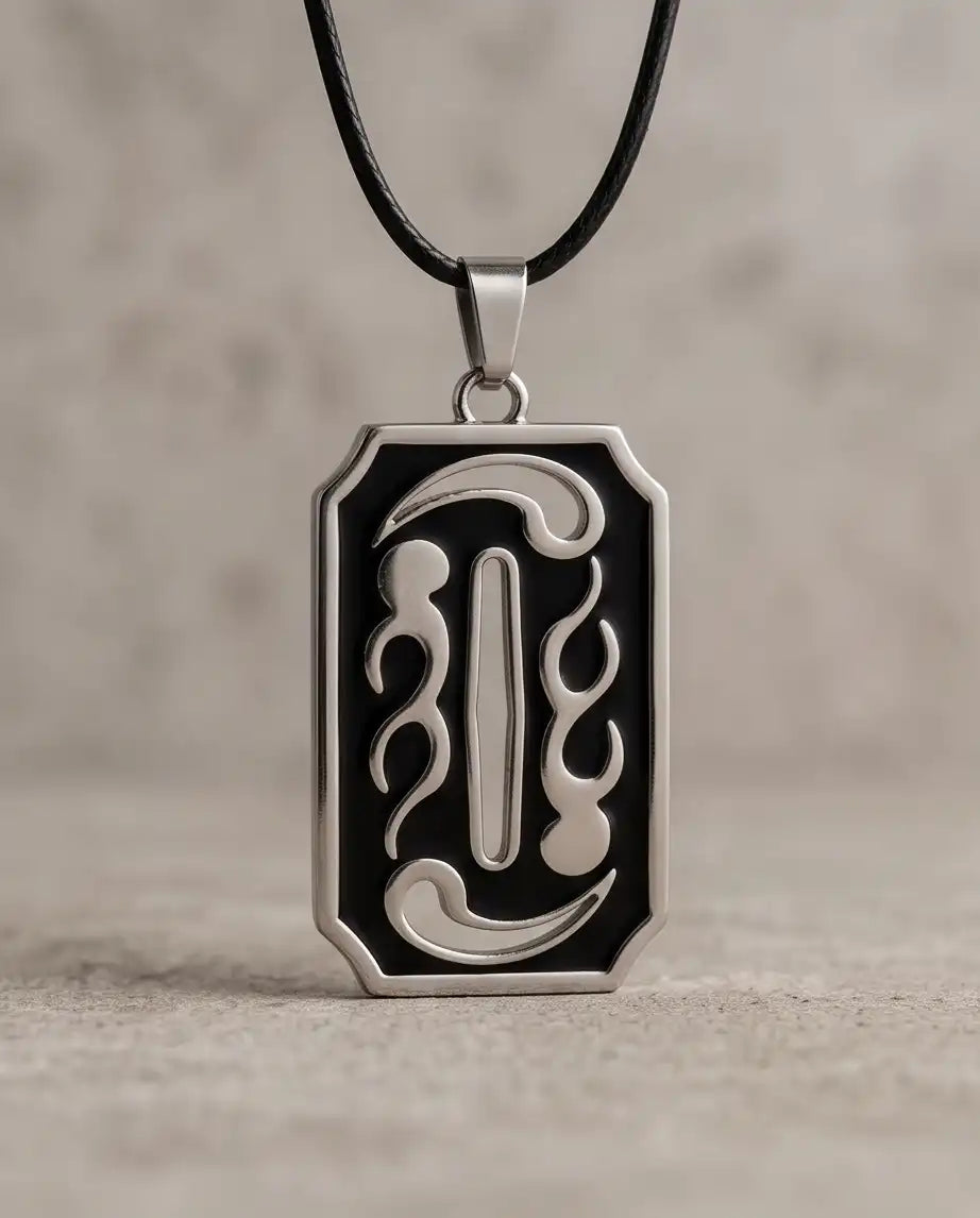Moon Phase Abstract Calligraphy Tag Silver Box Chain Necklace