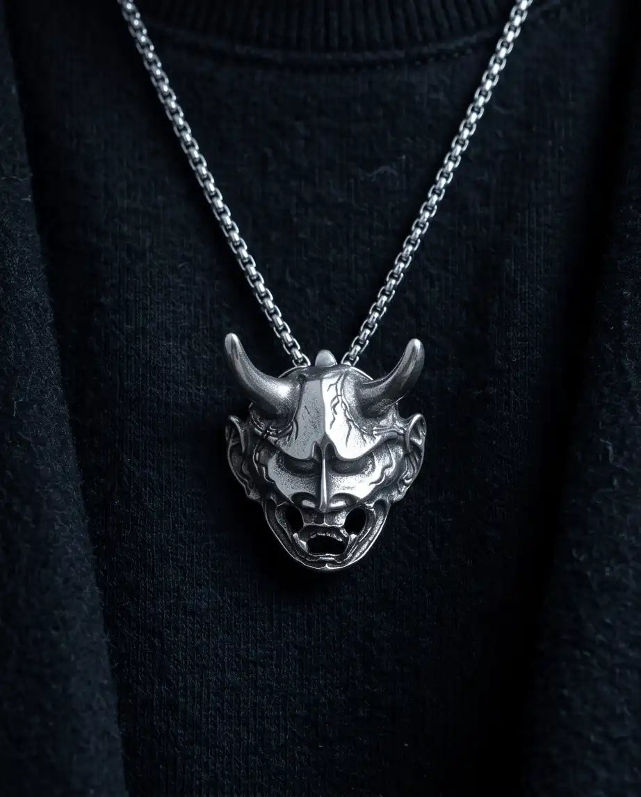 Japanese Hannya Mask Pendant Box Chain