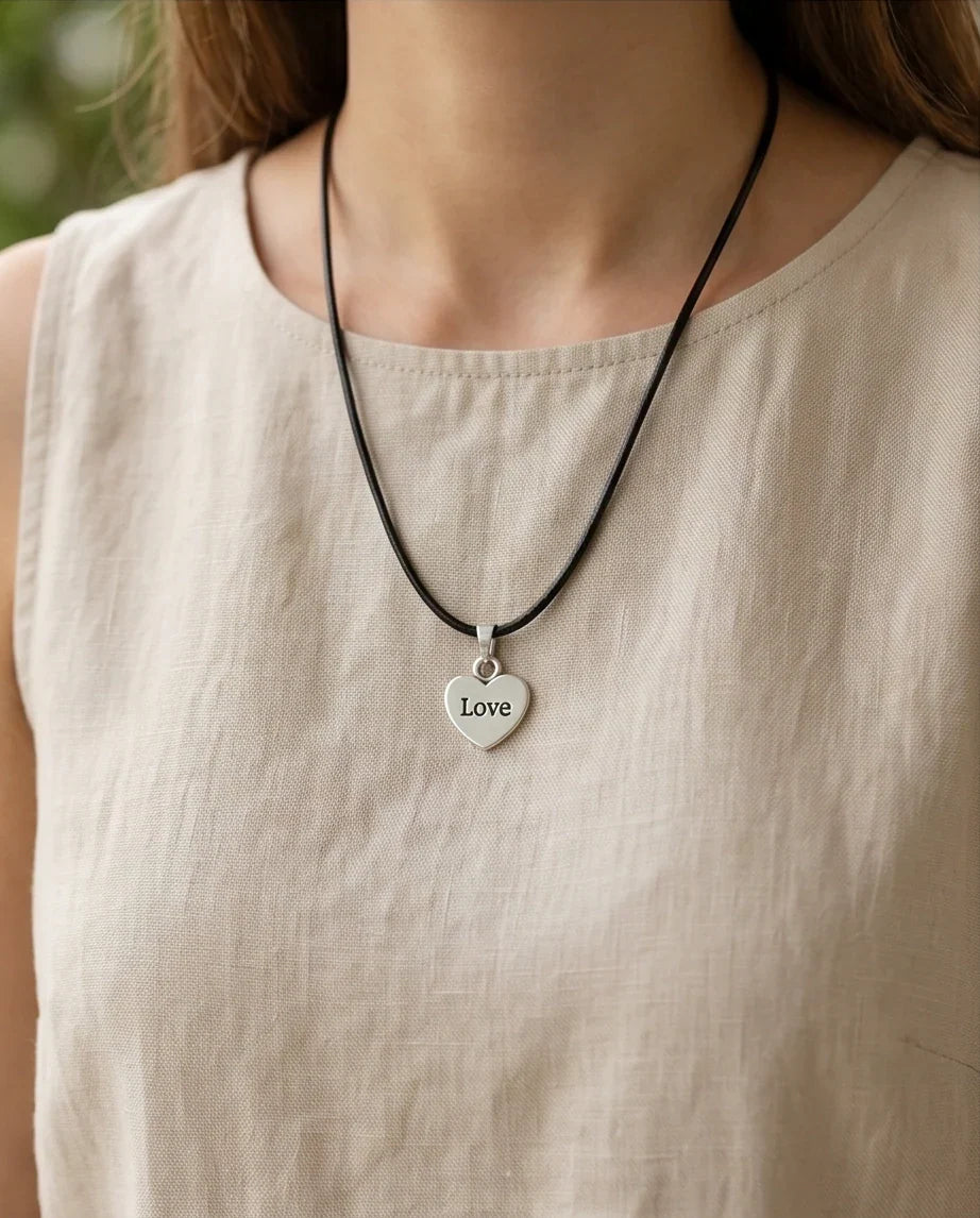 Silver Engraved Love Heart Necklace