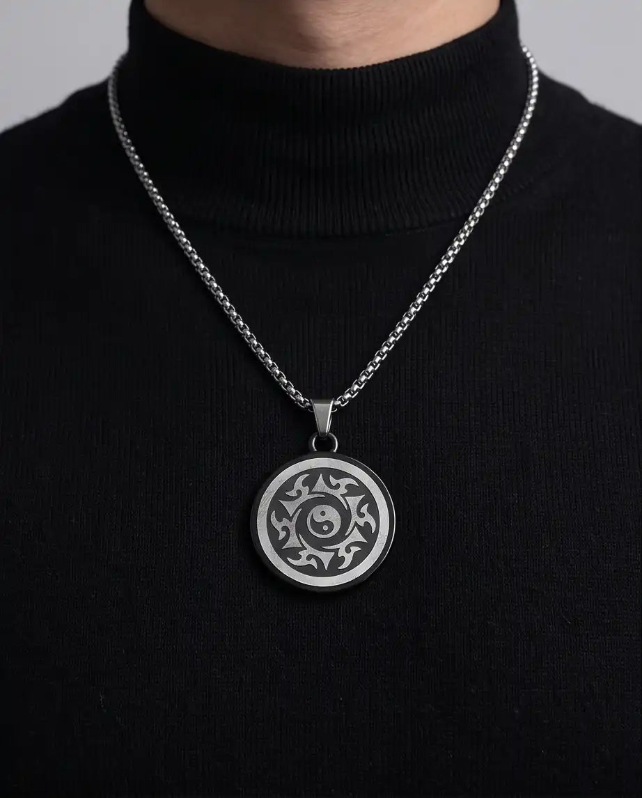 Yin Yang Tribal Sun Medallion Pendant Box Chain