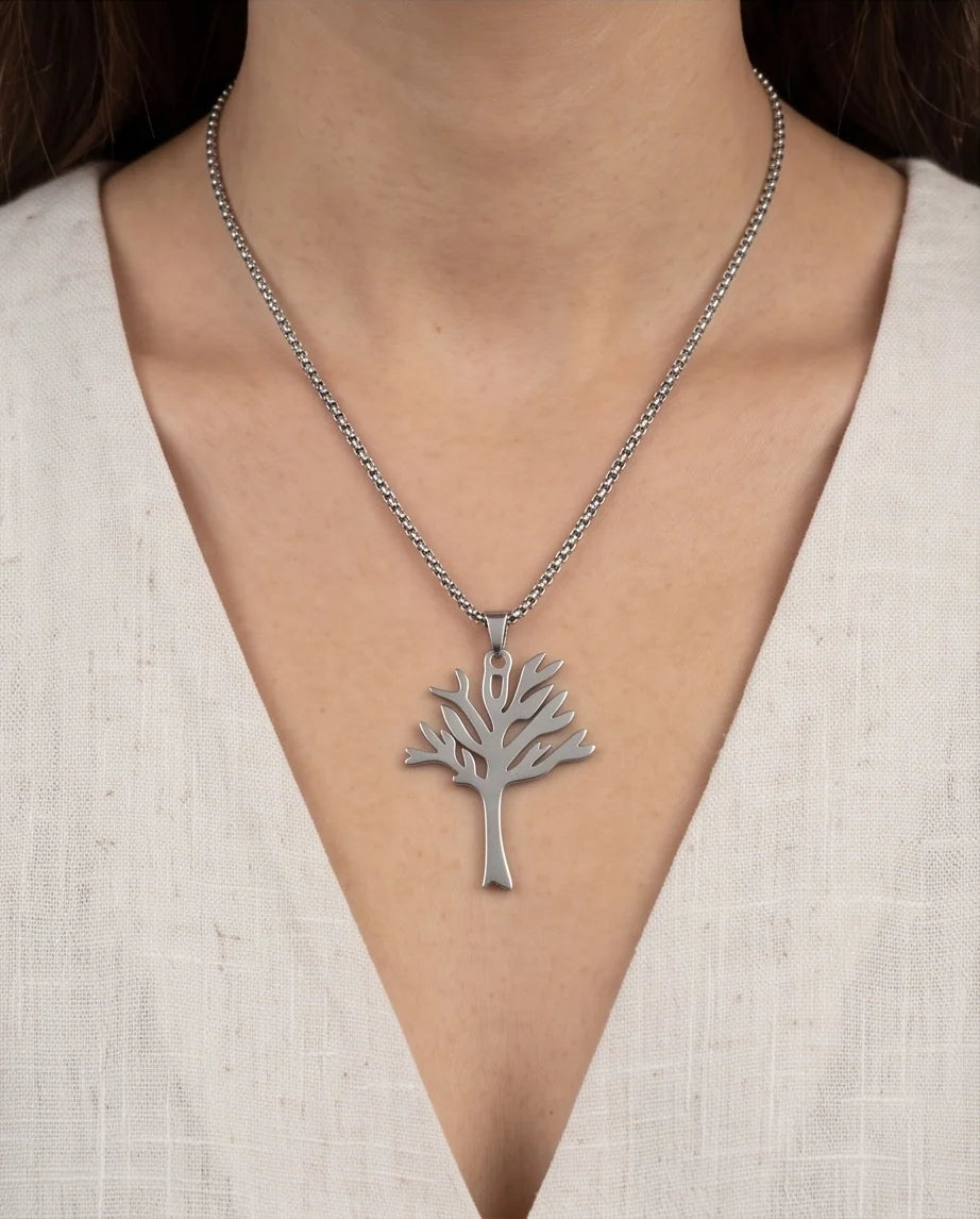 Silver Tree of Life Cutout Pendant Necklace