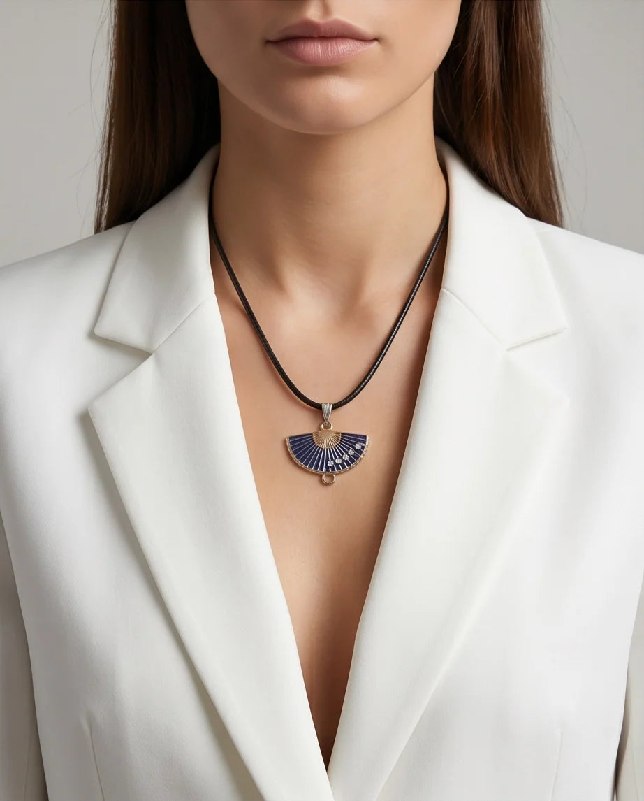 Royal Blue Floral Fan Pendant Necklace