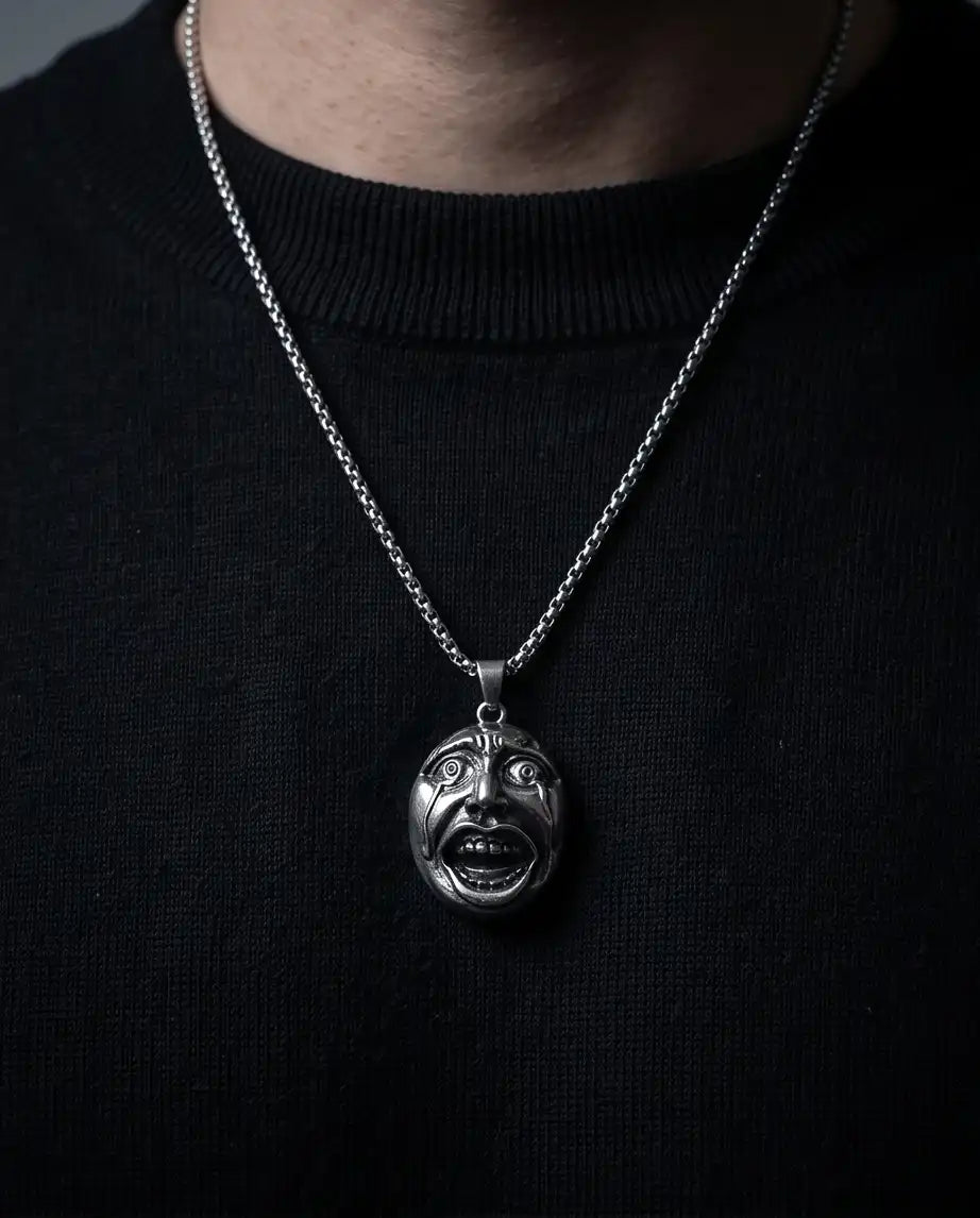 Gothic Crying Drama Mask Pendant Box Chain