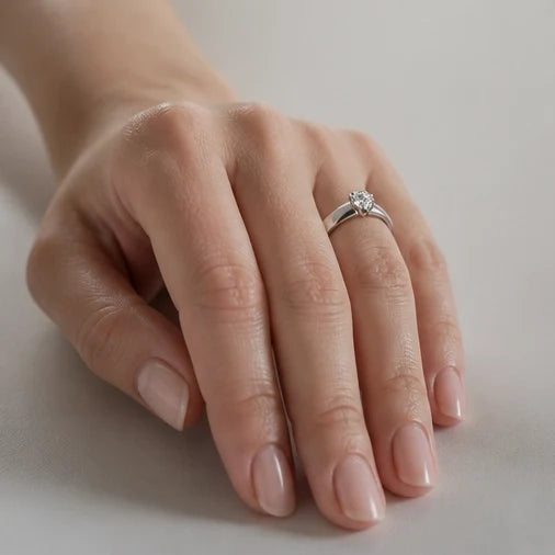 Silver Round Gemstone Classic Solitaire Ring