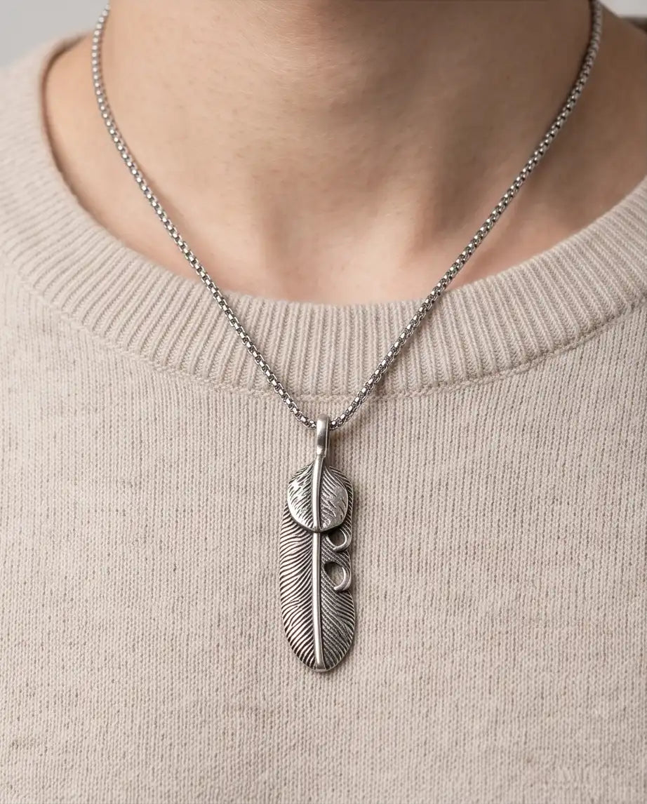 Sculpted Feather Pendant Box Chain