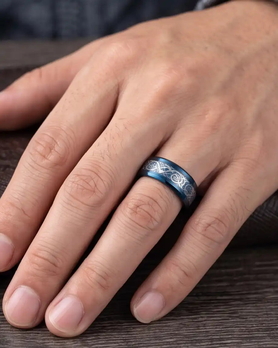 Blue Dragon Celtic Inlay Band Ring
