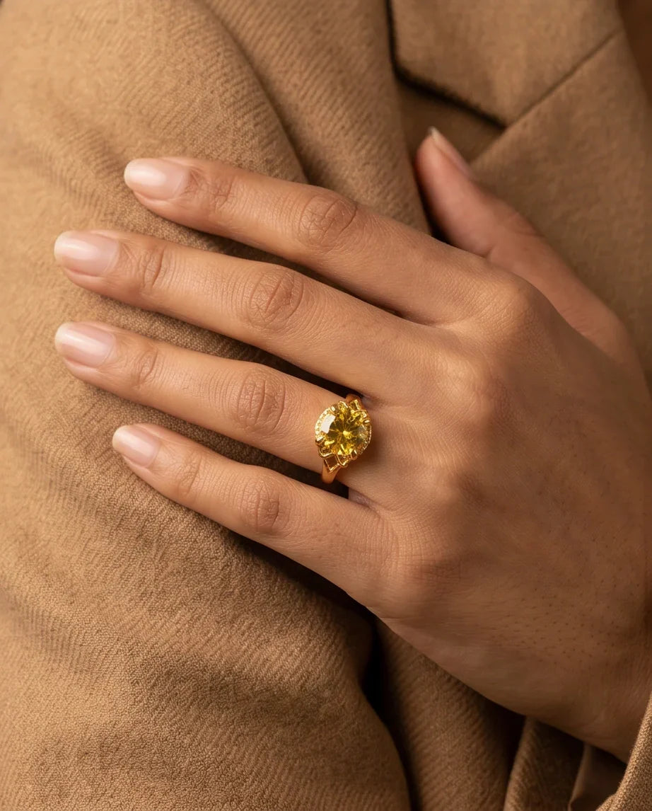 Golden Solis Citrine Filigree Ring