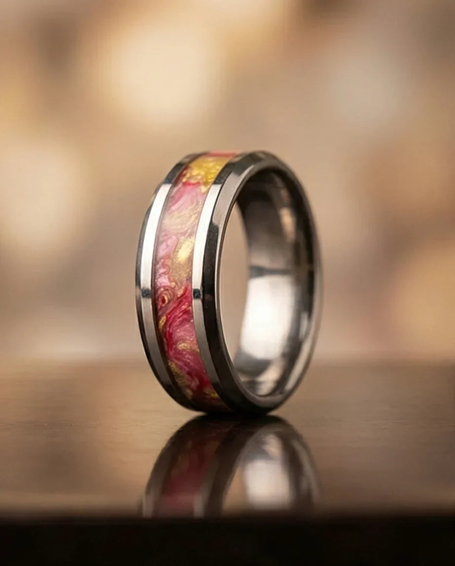 The Radiant Bloom: Polished Floral Inlay Band