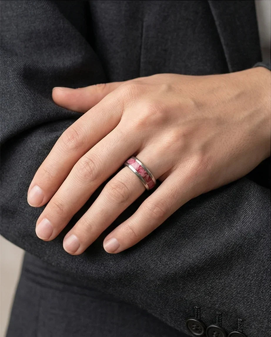 The Radiant Bloom: Polished Floral Inlay Band