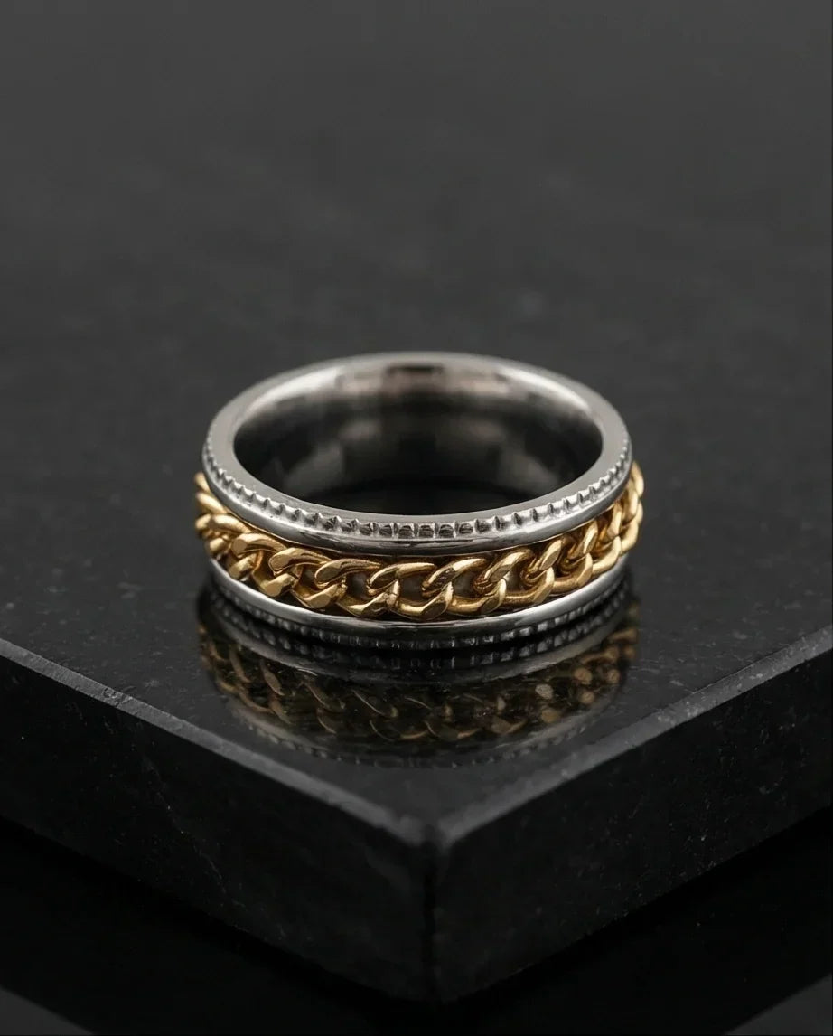 The Golden Kinetic: Two-Tone Cuban Link Spinner Band
