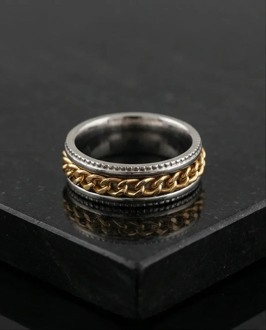 The Golden Kinetic: Two-Tone Cuban Link Spinner Band