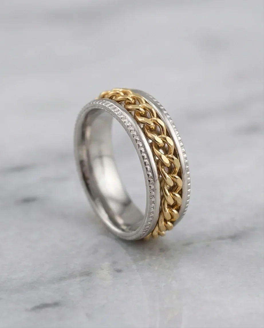 The Golden Kinetic: Two-Tone Cuban Link Spinner Band