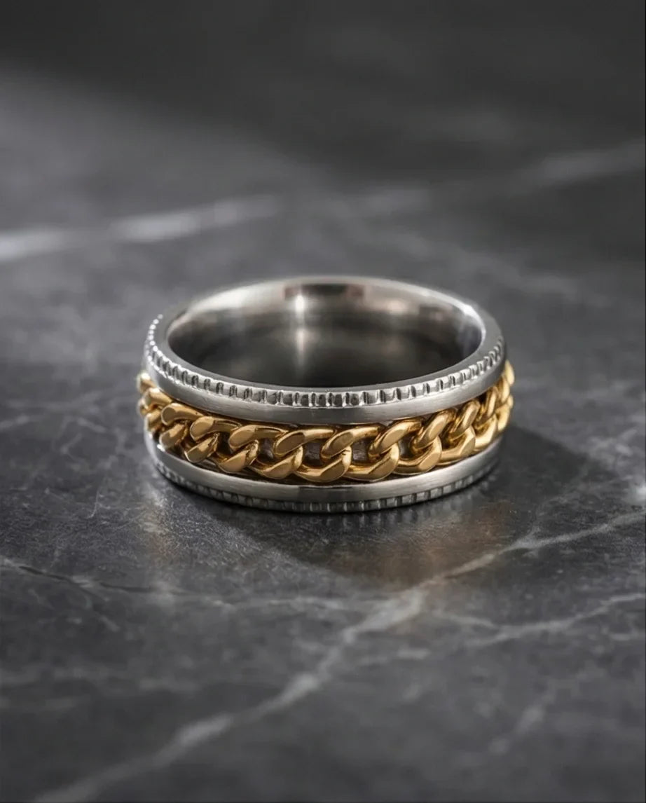The Golden Kinetic: Two-Tone Cuban Link Spinner Band