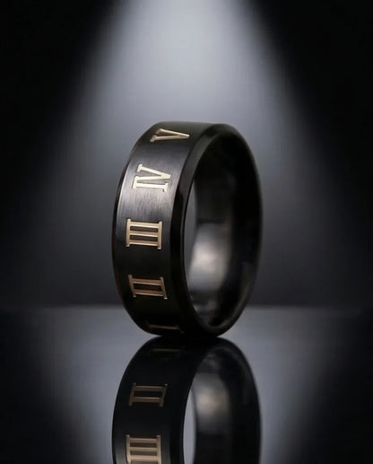 The Black Tungsten Carbide Band with Meteorite Dust and Opal Inlay