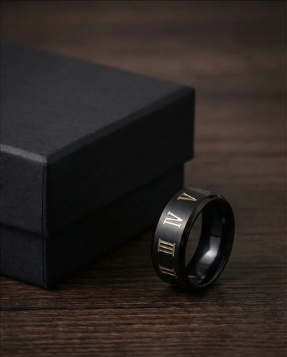 The Black Tungsten Carbide Band with Meteorite Dust and Opal Inlay