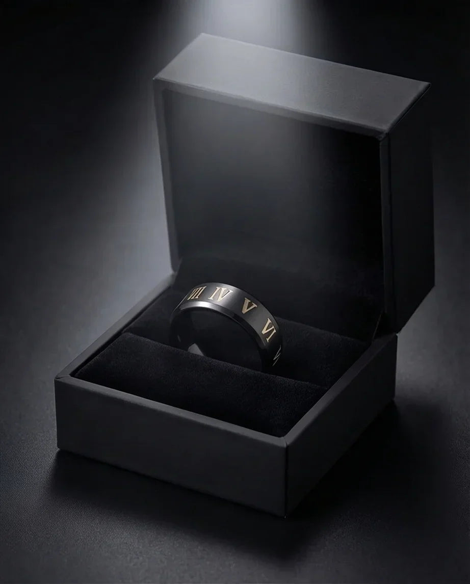 The Black Tungsten Carbide Band with Meteorite Dust and Opal Inlay