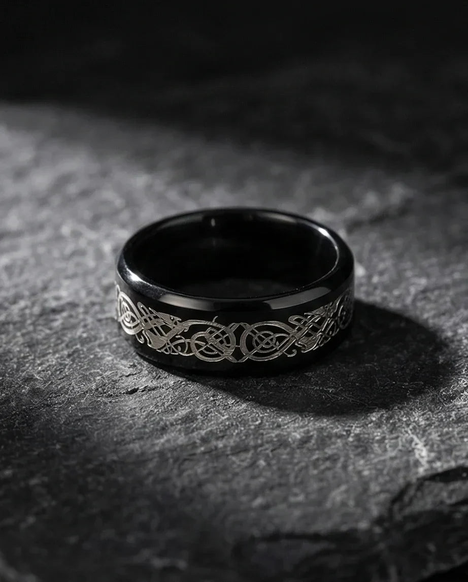 Shadow Sentinel: Silver Celtic Dragon Band