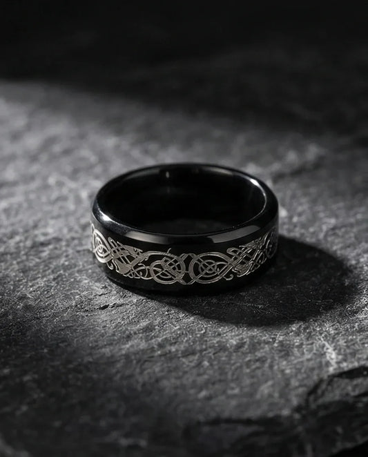 Shadow Sentinel: Silver Celtic Dragon Band