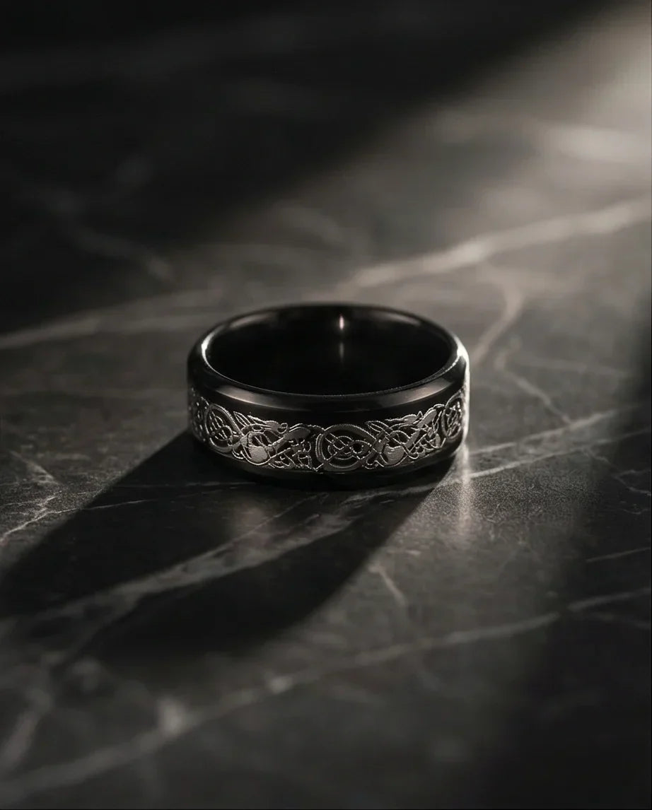 Shadow Sentinel: Silver Celtic Dragon Band