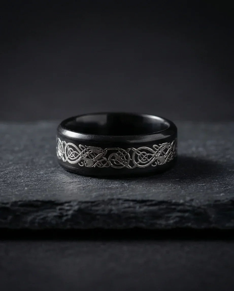 Shadow Sentinel: Silver Celtic Dragon Band