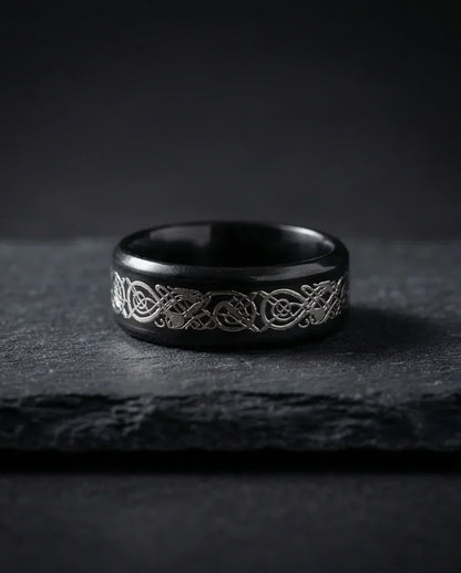 Shadow Sentinel: Silver Celtic Dragon Band