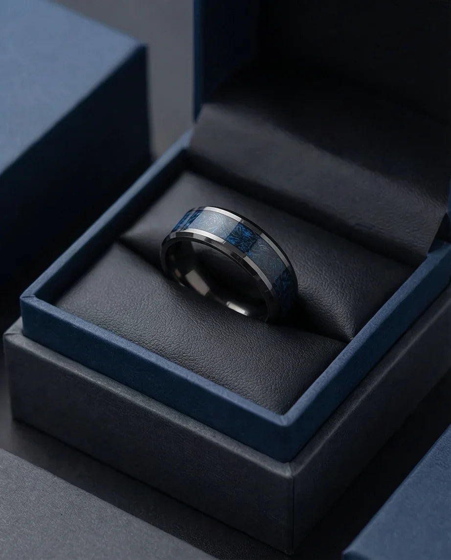 Midnight Galaxy: Cobalt Stardust Inlay Ring